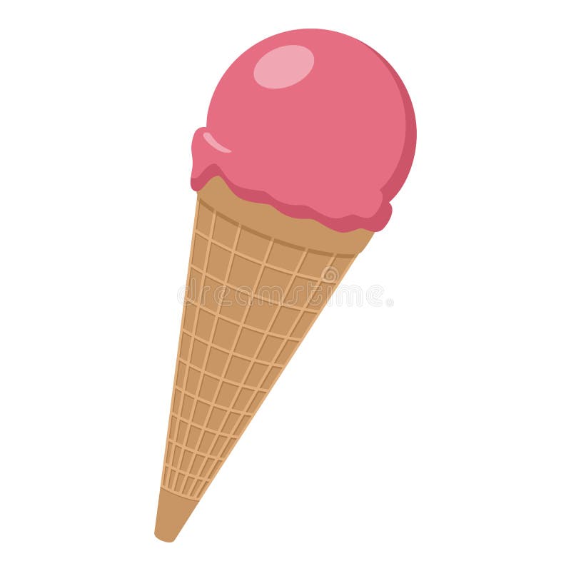 Icono plano del cono de helado de fresa