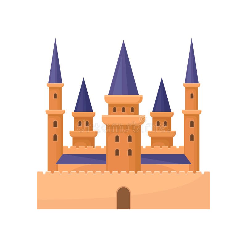 Icono plano del vector del palacio real Escúdese con las altas torres y el tejado cónico púrpura Elemento para el juego o los niñ libre illustration Icono plano del vector del palacio real Escúdese con las altas torres y el tejado cónico púrpura Elemento para el juego o los niñ libre illustration