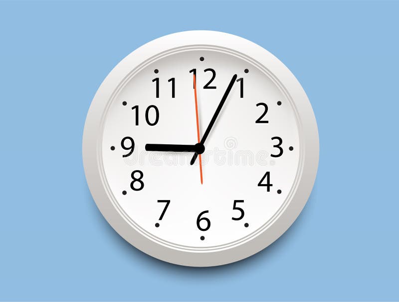 Icono redondo blanco clásico realista del reloj de pared en fondo azul libre illustration Icono redondo blanco clásico realista del reloj de pared en fondo azul libre illustration