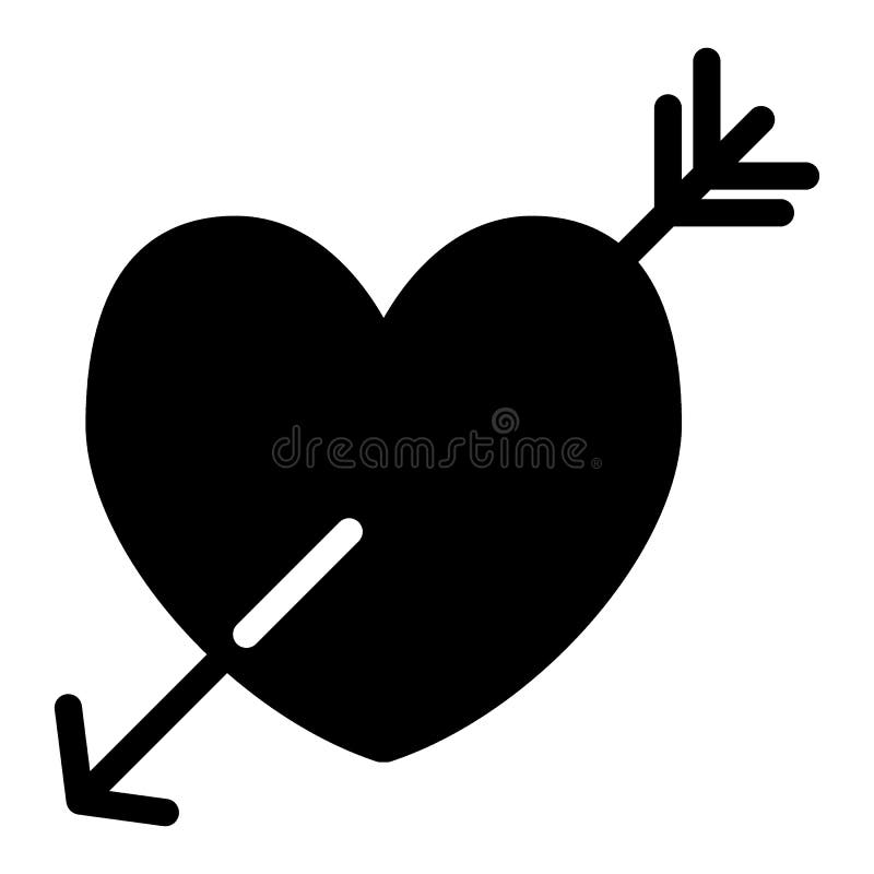 Icono sólido del símbolo del amorío Corazón perforado con el ejemplo del vector de la flecha aislado en blanco Corazón con estilo