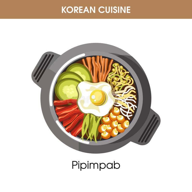 Icono tradicional del vector de la comida del plato de la cocina del arroz coreano de Pipimbap para el menú del restaurante libre illustration Icono tradicional del vector de la comida del plato de la cocina del arroz coreano de Pipimbap para el menú del restaurante libre illustration