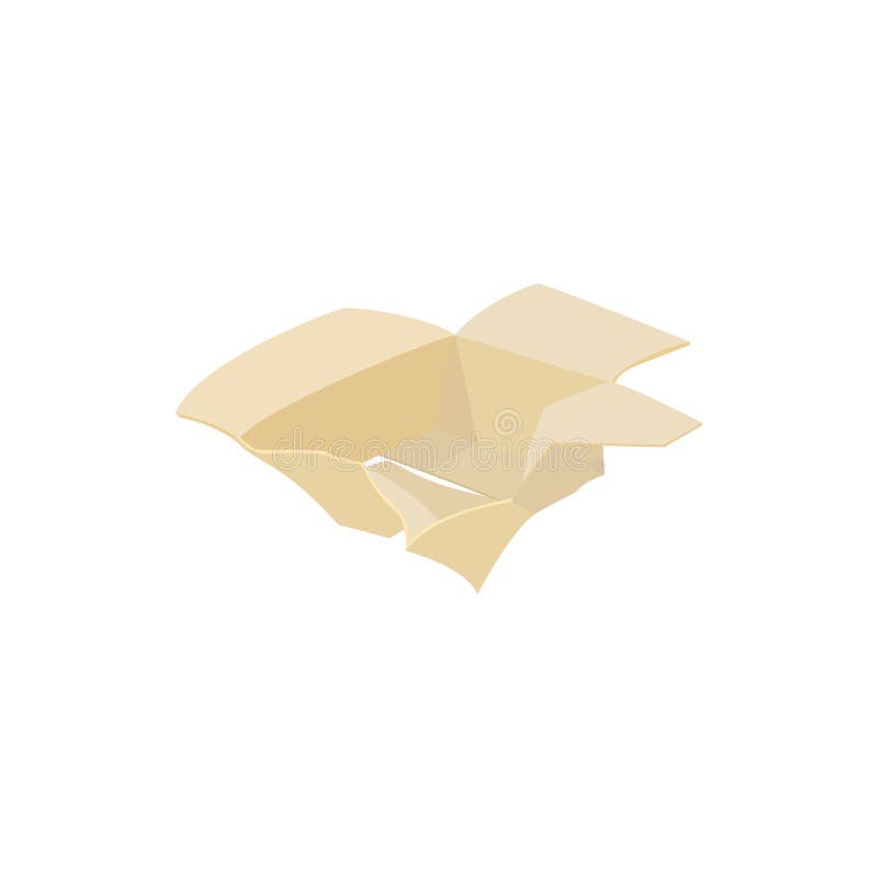Crumpled empty cardboard box icon in cartoon style on a white background. Crumpled empty cardboard box icon in cartoon style on a white background