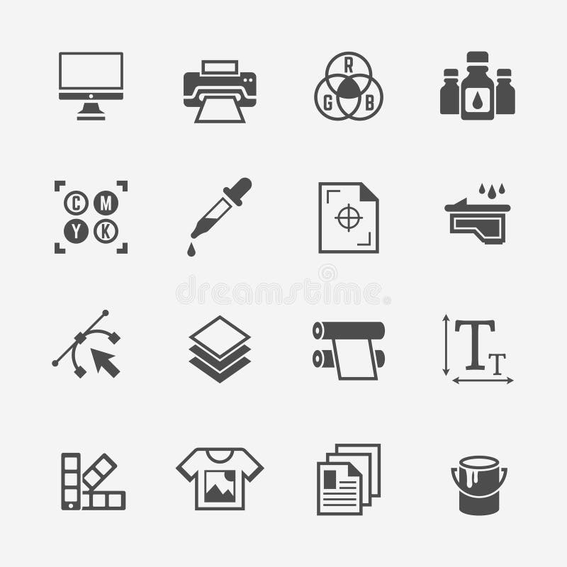 Iconos aislados del negro del vector del servicio de impresión ilustración del vector Iconos aislados del negro del vector del servicio de impresión ilustración del vector