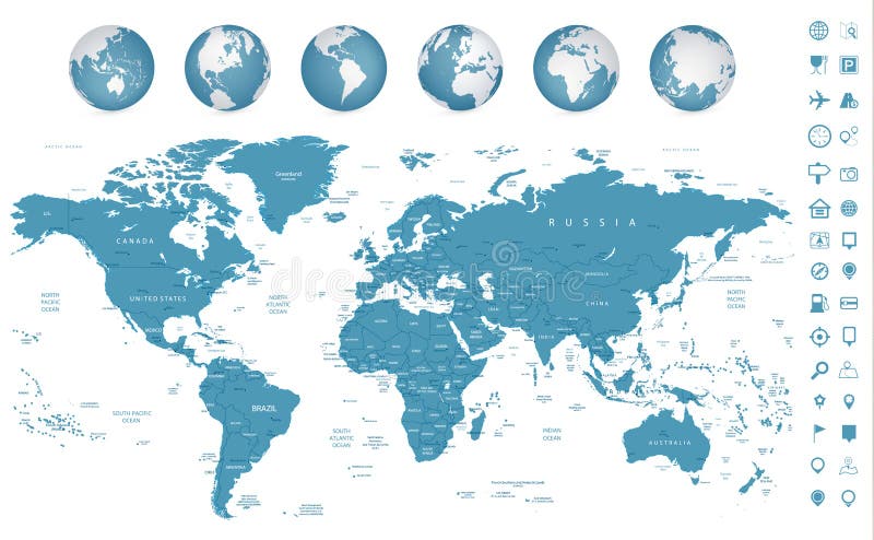 Iconos altamente detallados del mapa del mundo y de la navegación