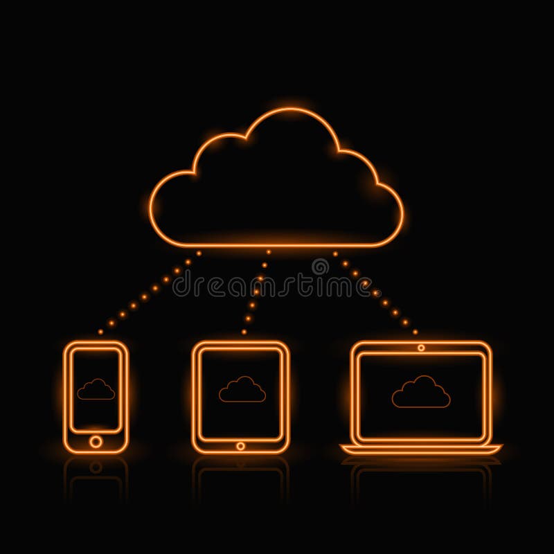 Iconos computacionales anaranjados de neón del vector ilustración del vector