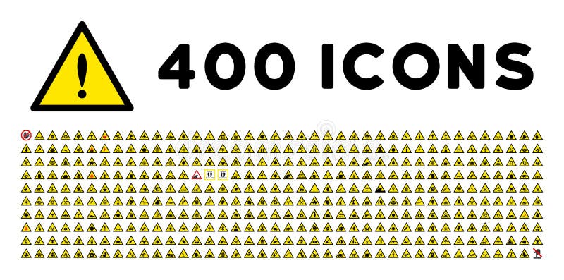 400 accident warning icons in flat style. 400 accident warning icons is a vector icon set of danger, advice, important, trouble, warning, hazard symbols. These simple pictograms designed for safety and caution purposes. 400 accident warning icons on a white background. 400 accident warning icons in flat style. 400 accident warning icons is a vector icon set of danger, advice, important, trouble, warning, hazard symbols. These simple pictograms designed for safety and caution purposes. 400 accident warning icons on a white background.