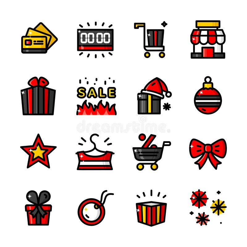 Iconos de Black Friday, ejemplo del vector stock de ilustración Iconos de Black Friday, ejemplo del vector stock de ilustración