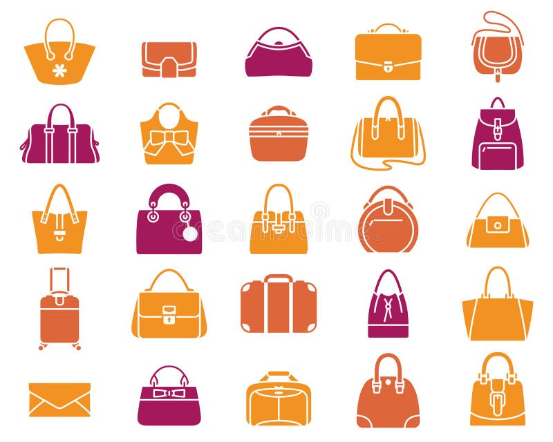 Iconos de bolsos y del equipaje stock de ilustración Iconos de bolsos y del equipaje stock de ilustración