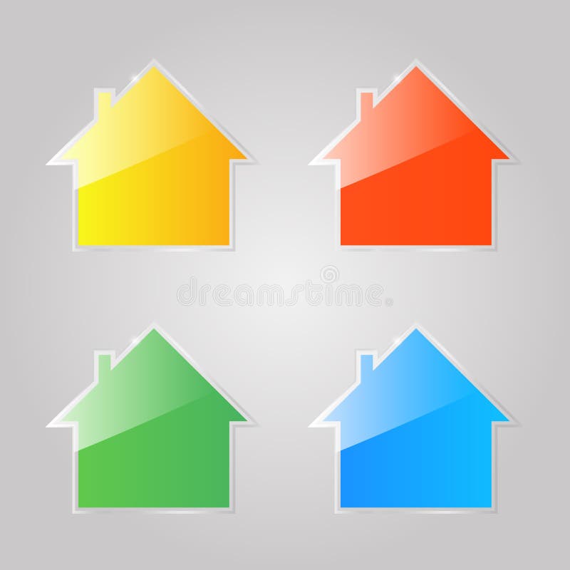 Iconos de cristal brillantes coloreados de casas privadas en un fondo gris libre illustration Iconos de cristal brillantes coloreados de casas privadas en un fondo gris libre illustration