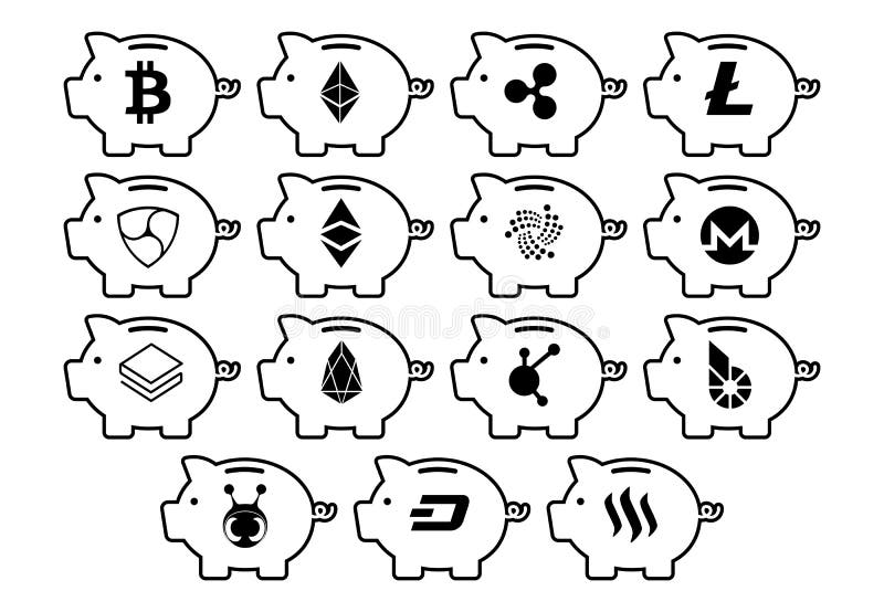 Iconos de Cryptocurrency en las huchas aisladas ilustración del vector Iconos de Cryptocurrency en las huchas aisladas ilustración del vector