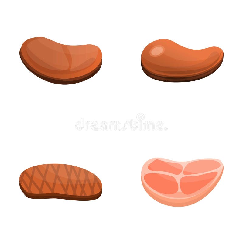 Iconos De Filetes De Carne Conjunto Vector De Caricatura. Comida Para ...