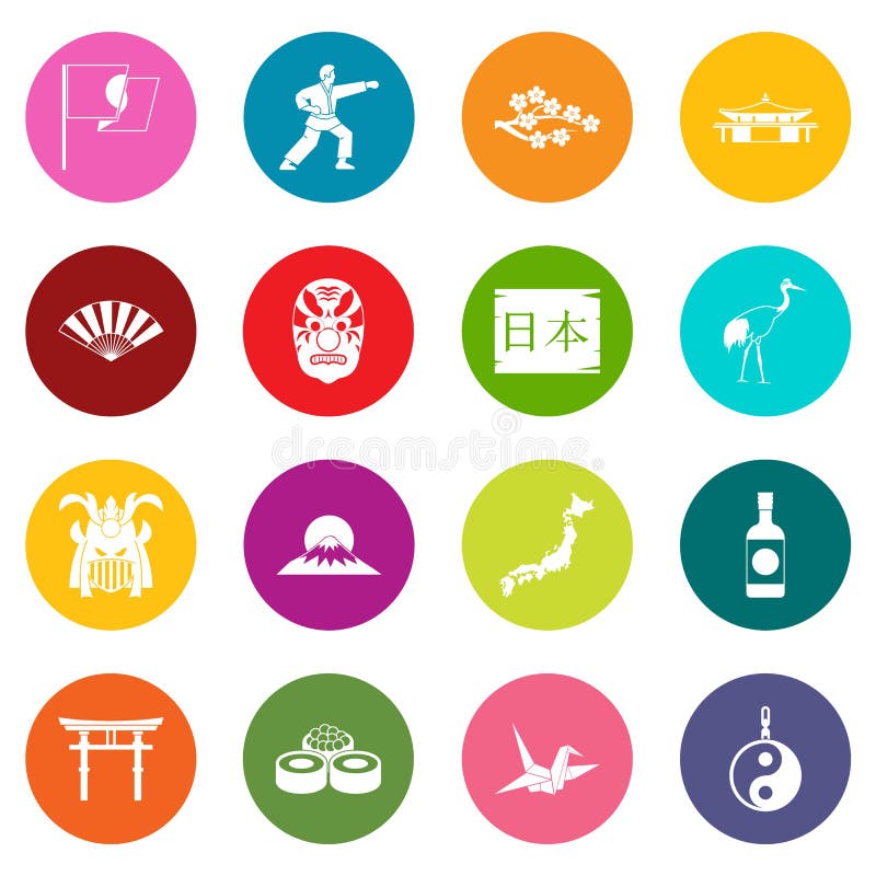 Iconos de Japón sistema de muchos colores libre illustration Iconos de Japón sistema de muchos colores libre illustration