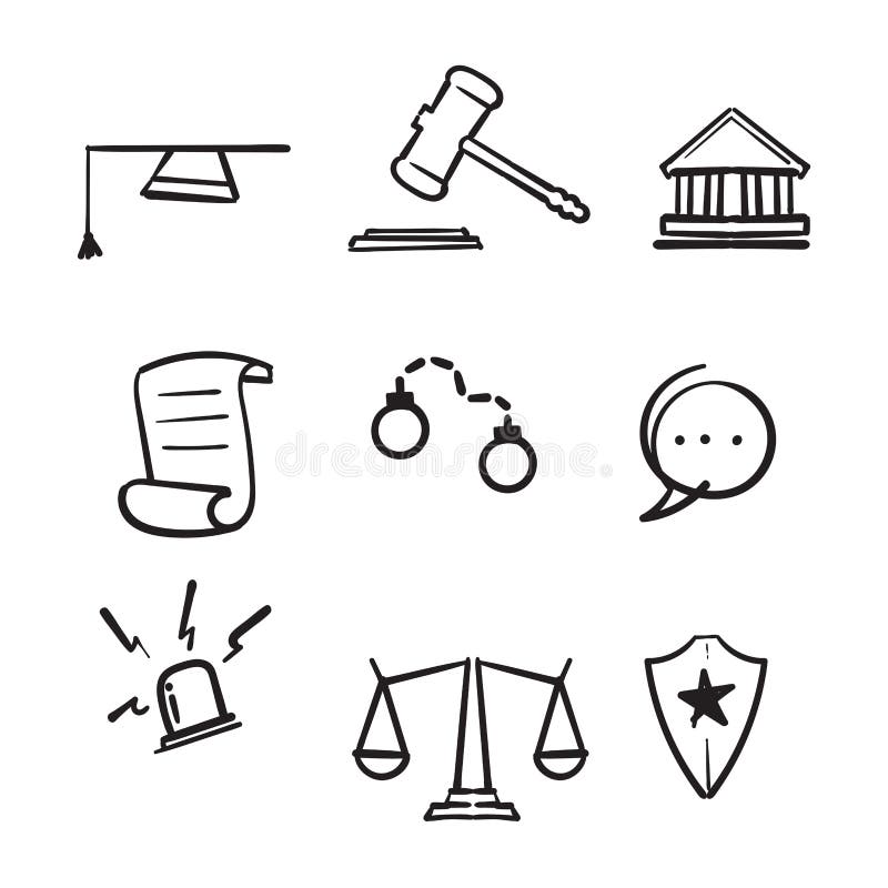 Iconos De Línea De Leyes Y Justicia Dibujados a Mano Conjunto De  Ilustración Vectorial Boceto Ilustración del Vector - Ilustración de  tribunal, sistema: 200657670