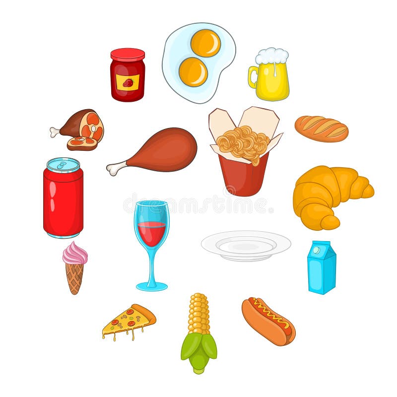 Iconos de la comida fijados en estilo de la historieta libre illustration Iconos de la comida fijados en estilo de la historieta libre illustration