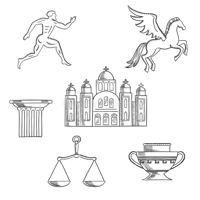 Iconos De La Cultura Y De La Historia De Grecia Ilustración del Vector -  Ilustración de antiguo, elemento: 67879593