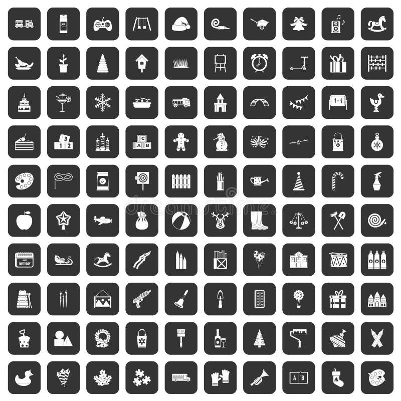 100 preschool education icons set in black color isolated vector illustration. 100 preschool education icons set in black color isolated vector illustration