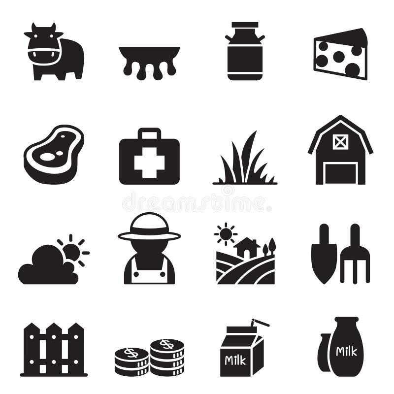 Iconos de la granja de la leche fijados ilustración del vector Iconos de la granja de la leche fijados ilustración del vector
