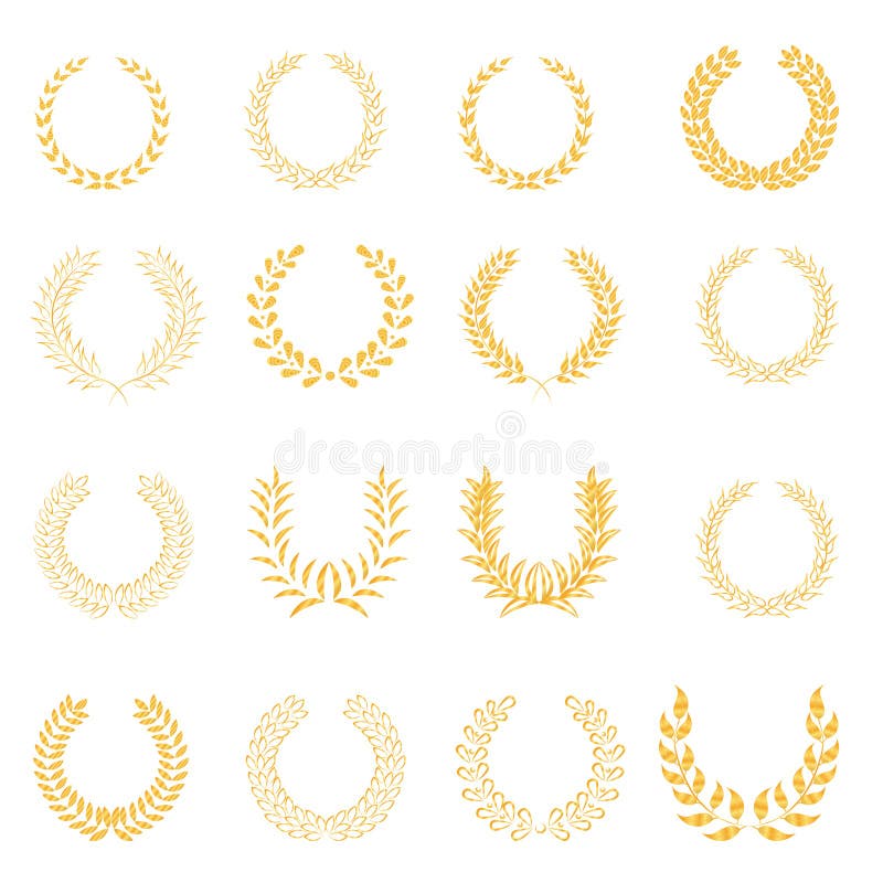 Iconos de la guirnalda del laurel fijados stock de ilustración Iconos de la guirnalda del laurel fijados stock de ilustración