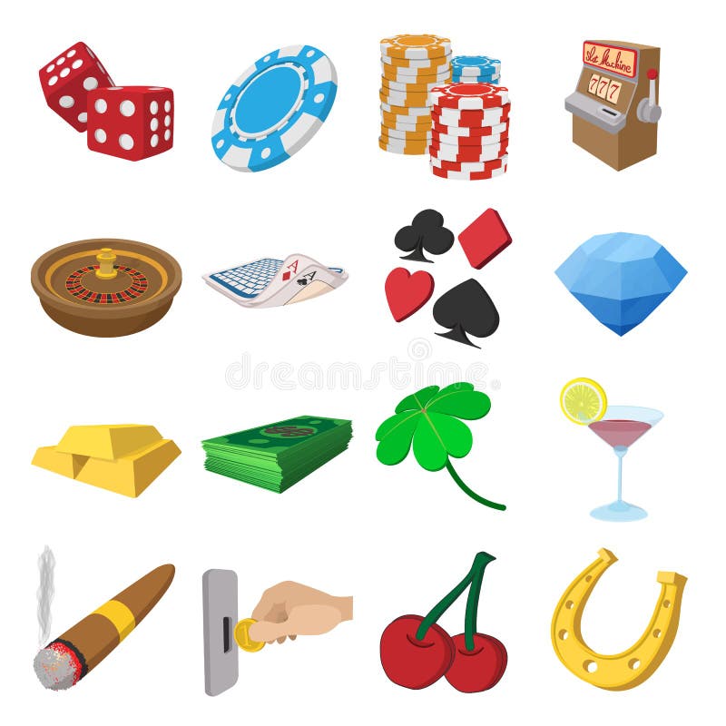 Iconos de la historieta del casino fijados stock de ilustración Iconos de la historieta del casino fijados stock de ilustración