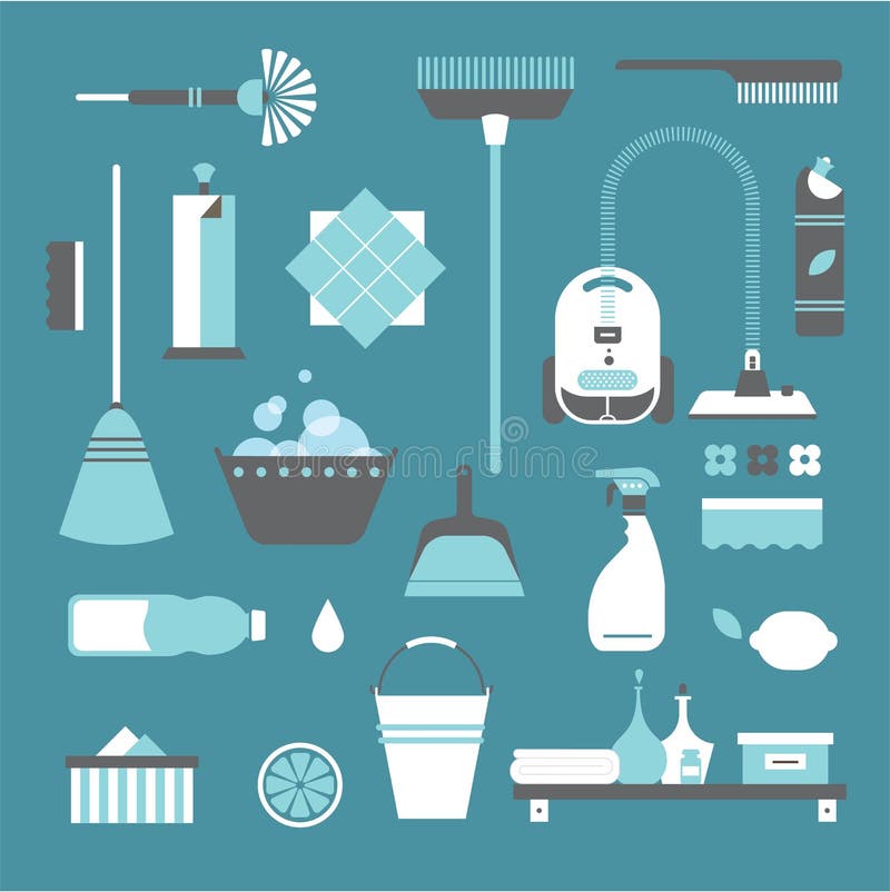 Vector set of stylized cleaning tools icons. Vector set of stylized cleaning tools icons