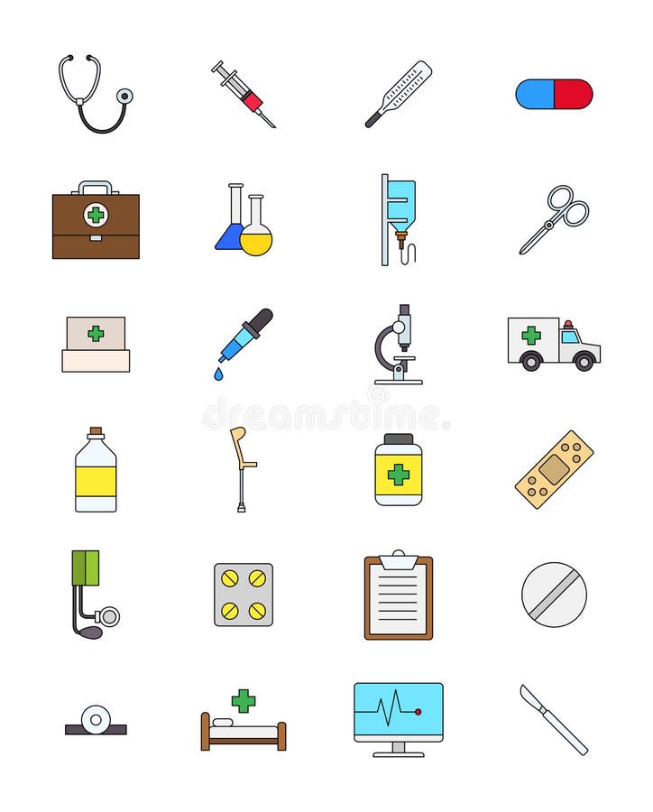 Iconos de la medicina del color fijados stock de ilustración Iconos de la medicina del color fijados stock de ilustración