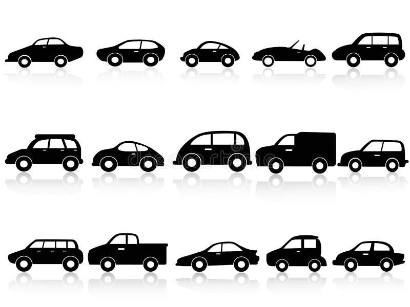 Iconos de la silueta del coche stock de ilustración Iconos de la silueta del coche stock de ilustración