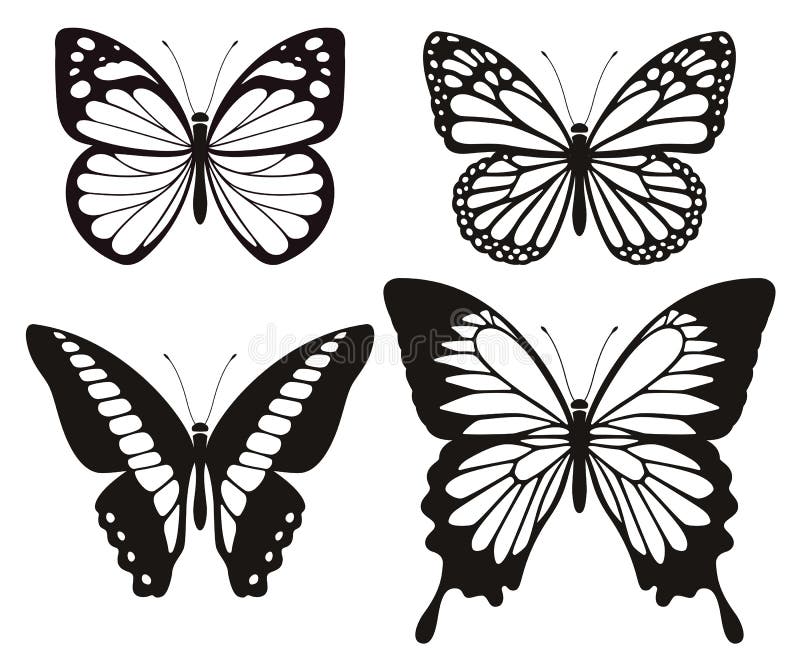 Iconos de la silueta de la mariposa fijados