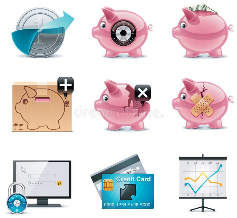 Iconos de las actividades bancarias del vector. Parte 1