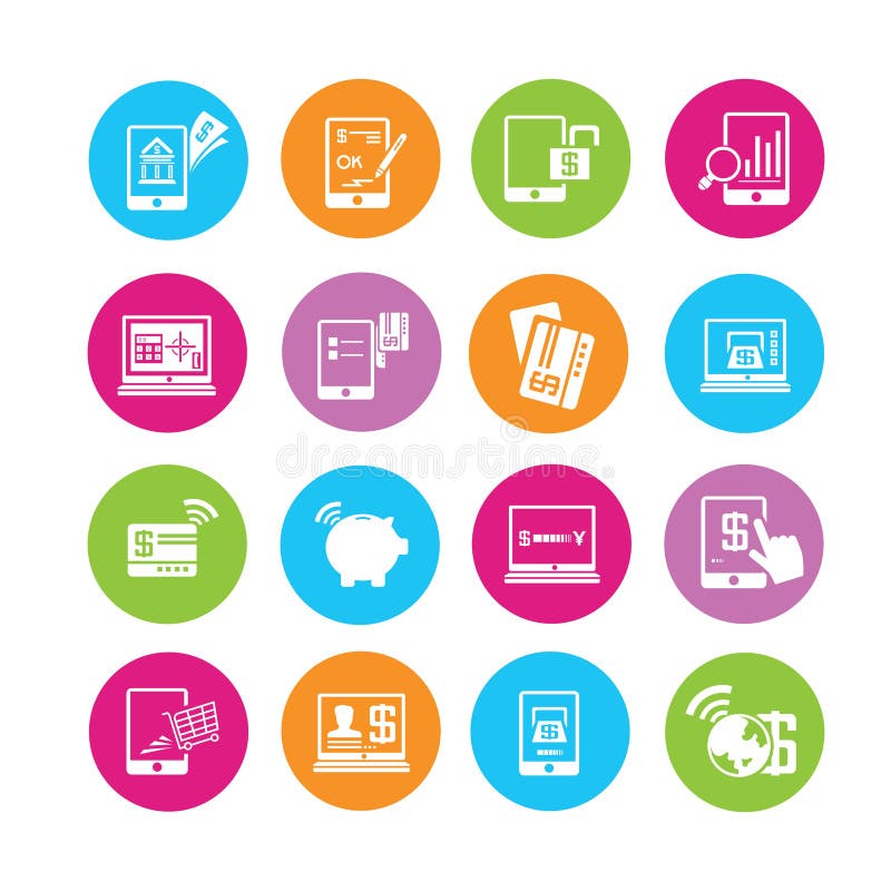 Iconos de las actividades bancarias en línea ilustración del vector Iconos de las actividades bancarias en línea ilustración del vector