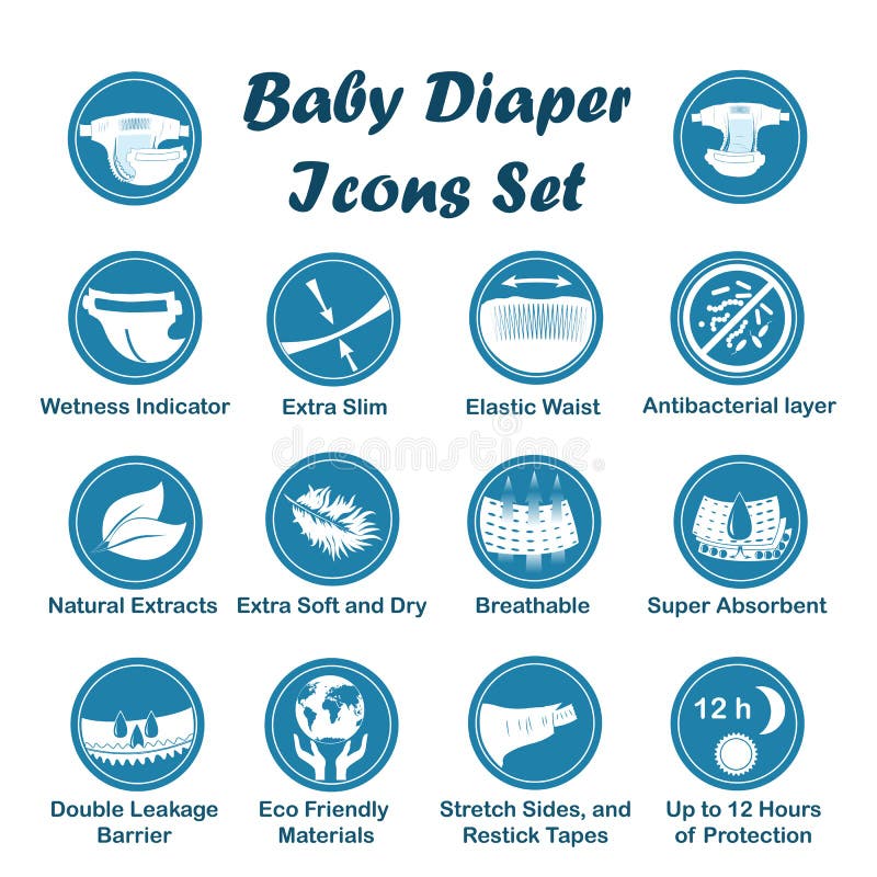 Iconos de las características del pañal Sistema del vector libre illustration Iconos de las características del pañal Sistema del vector libre illustration