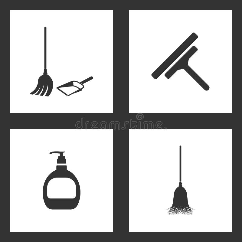 Iconos de limpieza fijados ejemplo del vector Elementos de la escoba, del recogedor de polvo, del raspador de cristal, de la limp ilustración del vector Iconos de limpieza fijados ejemplo del vector Elementos de la escoba, del recogedor de polvo, del raspador de cristal, de la limp ilustración del vector