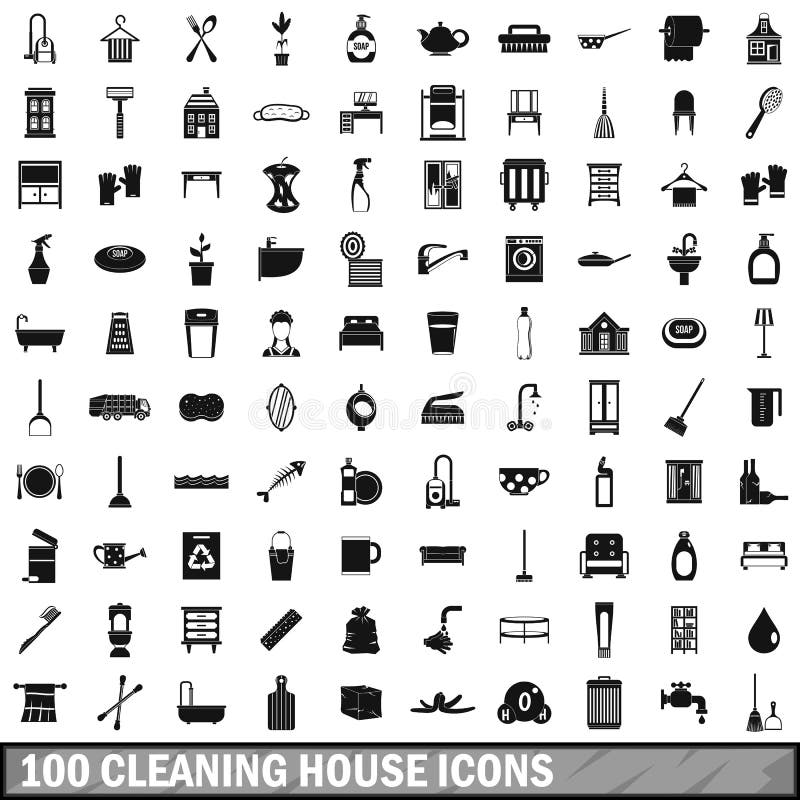 100 cleaning house icons set in simple style for any design vector illustration. 100 cleaning house icons set in simple style for any design vector illustration