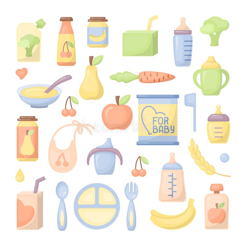 Iconos de los alimentos para niños fijados ilustración del vector Iconos de los alimentos para niños fijados ilustración del vector