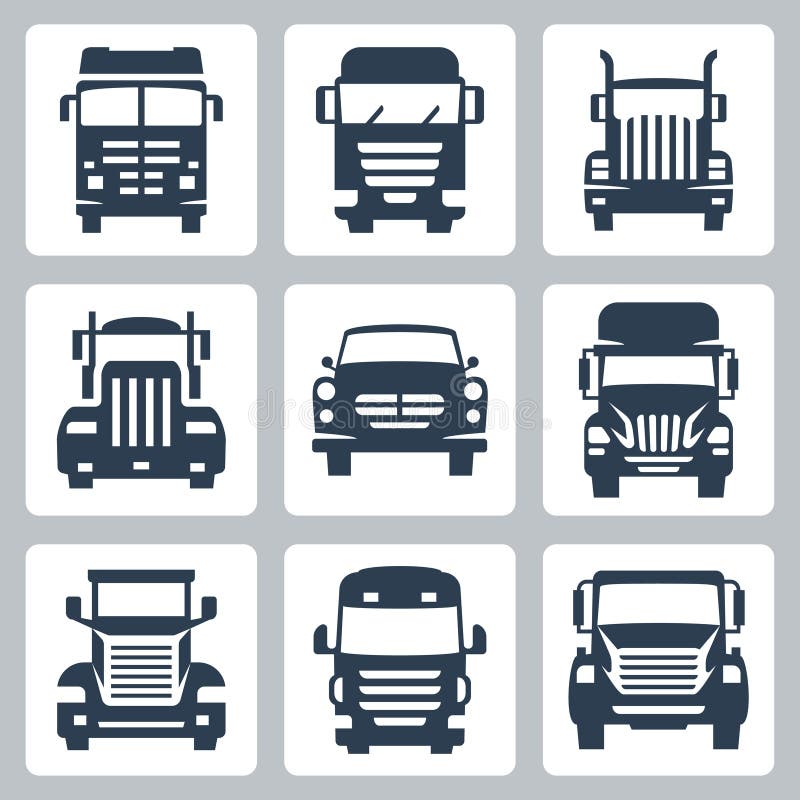 Iconos de los camiones del vector fijados: vista delantera ilustración del vector Iconos de los camiones del vector fijados: vista delantera ilustración del vector