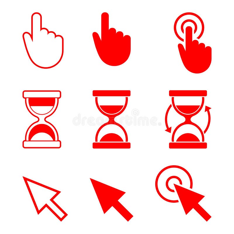 Iconos de los cursores, mano, reloj de arena, flecha ilustración del vector Iconos de los cursores, mano, reloj de arena, flecha ilustración del vector