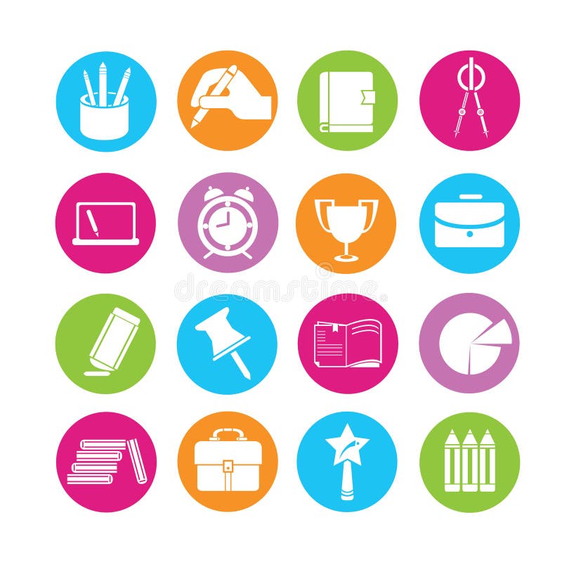 Iconos de los efectos de escritorio y de la escuela stock de ilustración Iconos de los efectos de escritorio y de la escuela stock de ilustración
