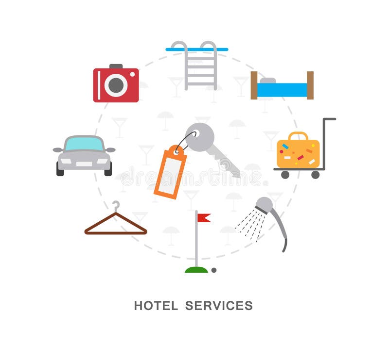 Iconos de los servicios de hotel ilustración del vector Iconos de los servicios de hotel ilustración del vector
