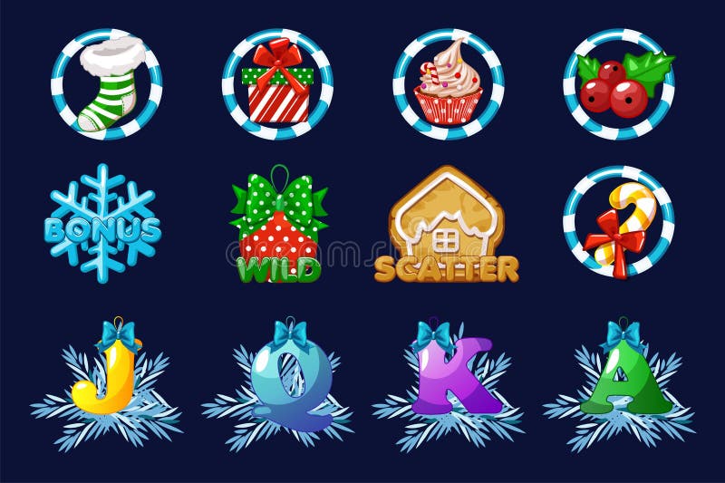 Iconos de Navidad para las ranuras Conjunto completo de iconos vectoriales para juego de tragaperras de casino libre illustration