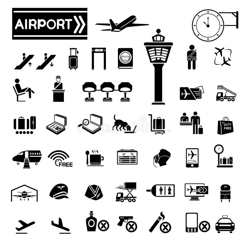Iconos del aeropuerto ilustración del vector Iconos del aeropuerto ilustración del vector