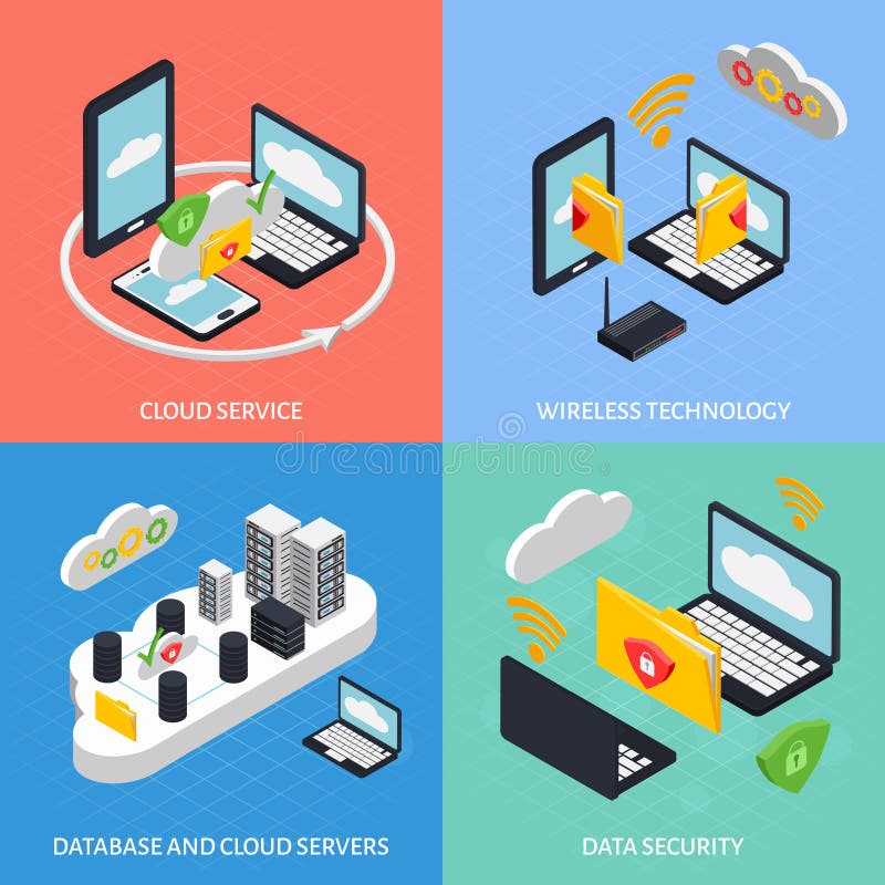 Iconos del concepto de la oficina de la nube fijados stock de ilustración Iconos del concepto de la oficina de la nube fijados stock de ilustración