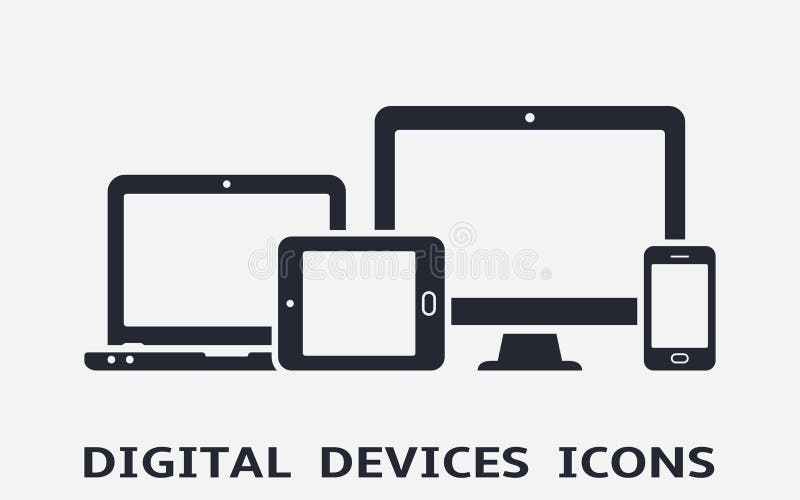 Iconos del dispositivo: teléfono, tableta, ordenador portátil y equipo de escritorio elegantes Diseño web responsivo
