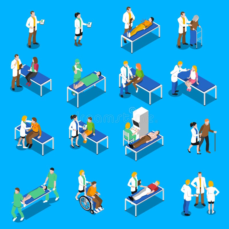 Iconos del doctor Patient Communication Isometric fijados ilustración del vector Iconos del doctor Patient Communication Isometric fijados ilustración del vector