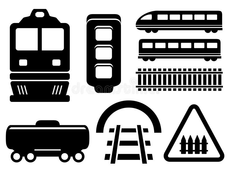 Iconos del ferrocarril fijados stock de ilustración Iconos del ferrocarril fijados stock de ilustración