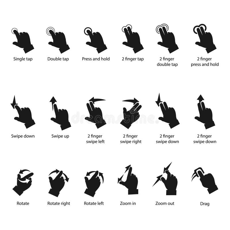 Iconos del gesto para los dispositivos del tacto ilustración del vector Iconos del gesto para los dispositivos del tacto ilustración del vector