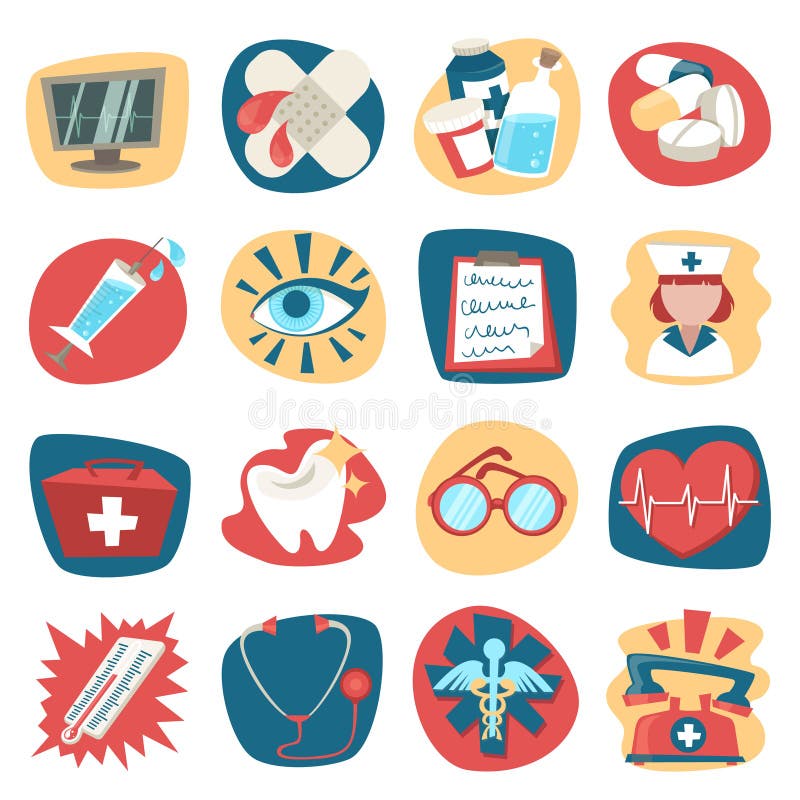 Hospital medical health care first aid icons set isolated vector illustration. Hospital medical health care first aid icons set isolated vector illustration.