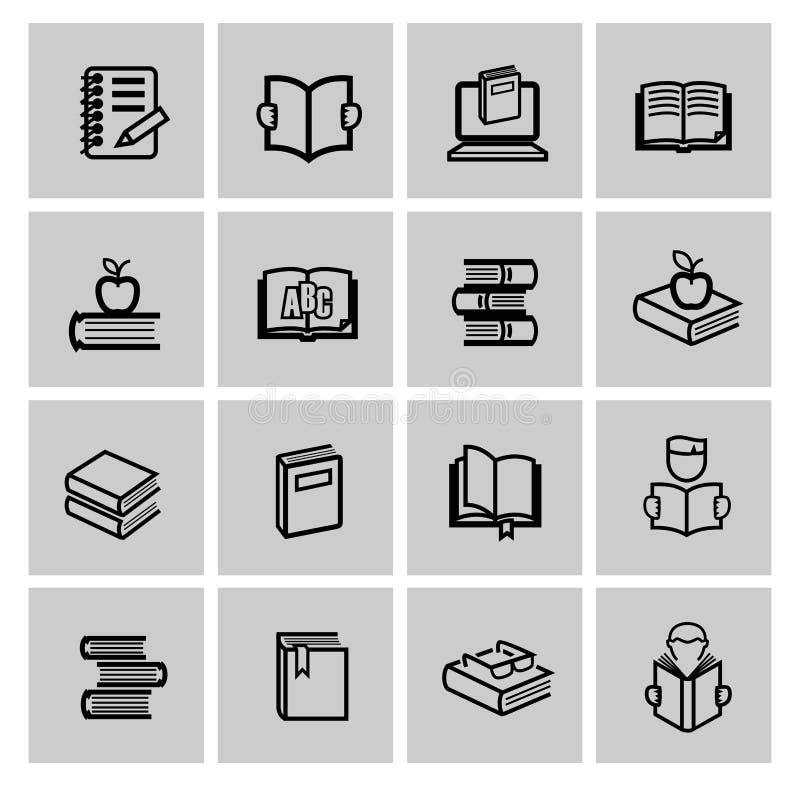 Iconos del libro negro del vector fijados stock de ilustración Iconos del libro negro del vector fijados stock de ilustración