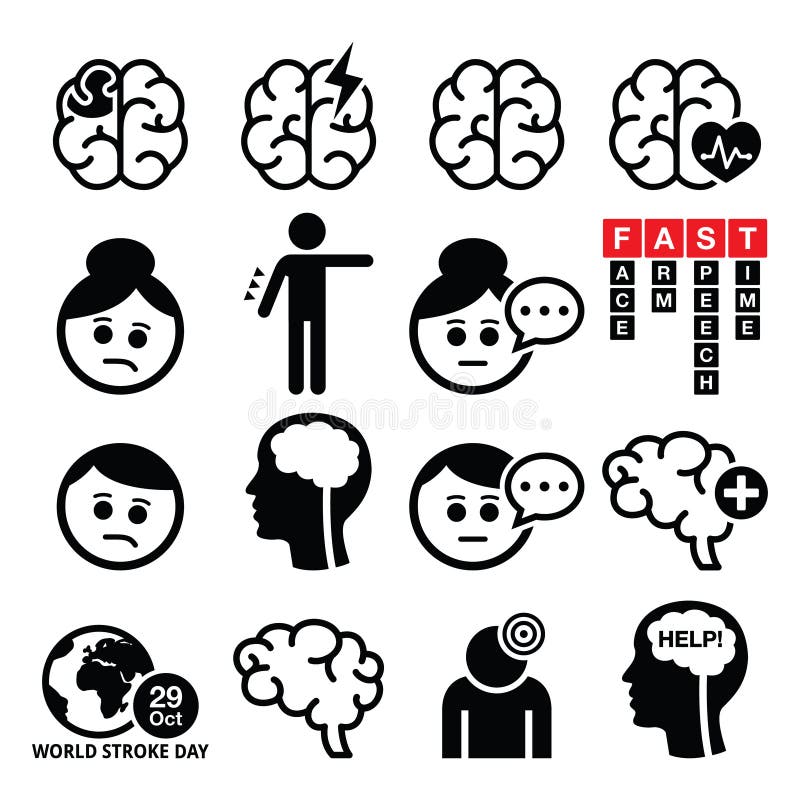Iconos del movimiento del cerebro - lesión cerebral, concepto del daño cerebral libre illustration Iconos del movimiento del cerebro - lesión cerebral, concepto del daño cerebral libre illustration