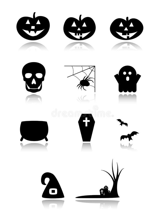 Iconos del negro de Halloween stock de ilustración Iconos del negro de Halloween stock de ilustración