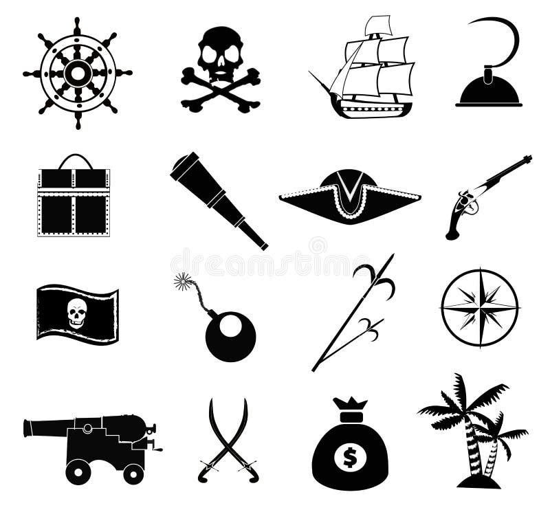 Iconos del pirata fijados ilustración del vector Iconos del pirata fijados ilustración del vector