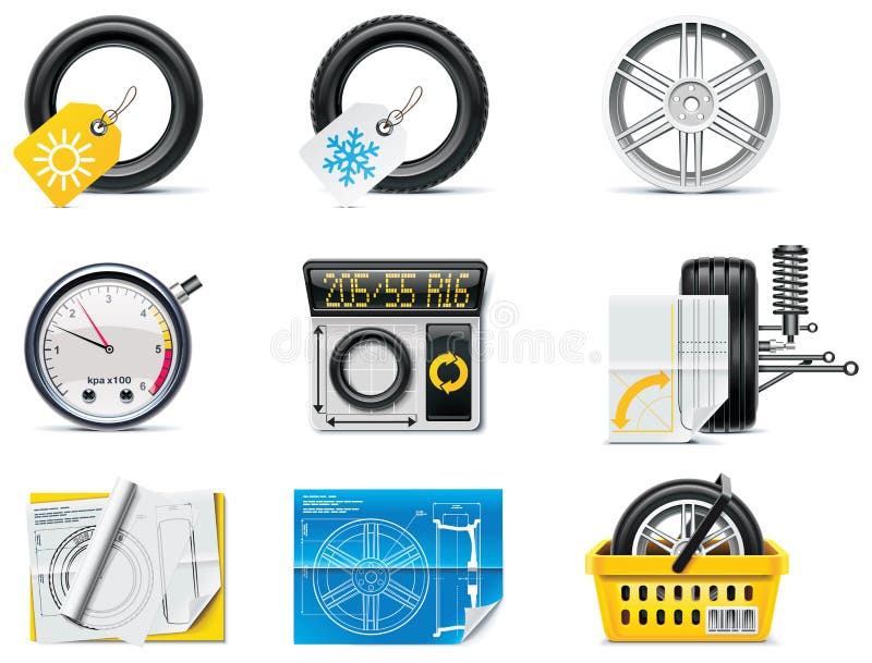 Iconos del servicio del coche. Neumáticos de la parte 1. stock de ilustración Iconos del servicio del coche. Neumáticos de la parte 1. stock de ilustración